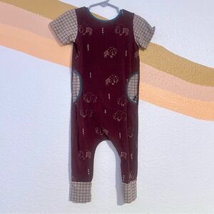 Rags to Raches Burgundy and Tan Buffalo Romper